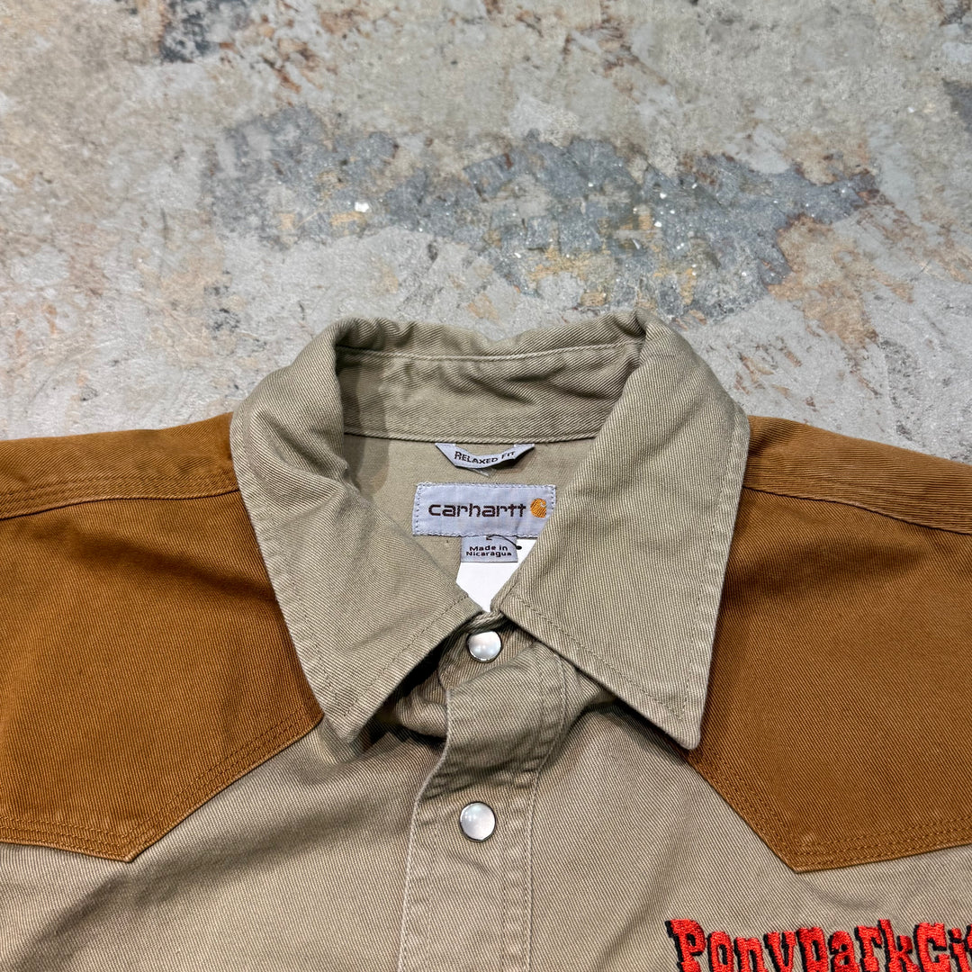古着 carhartt/カーハート/ ボタンダウン長袖ワークシャツ/ 無地/ サイズL