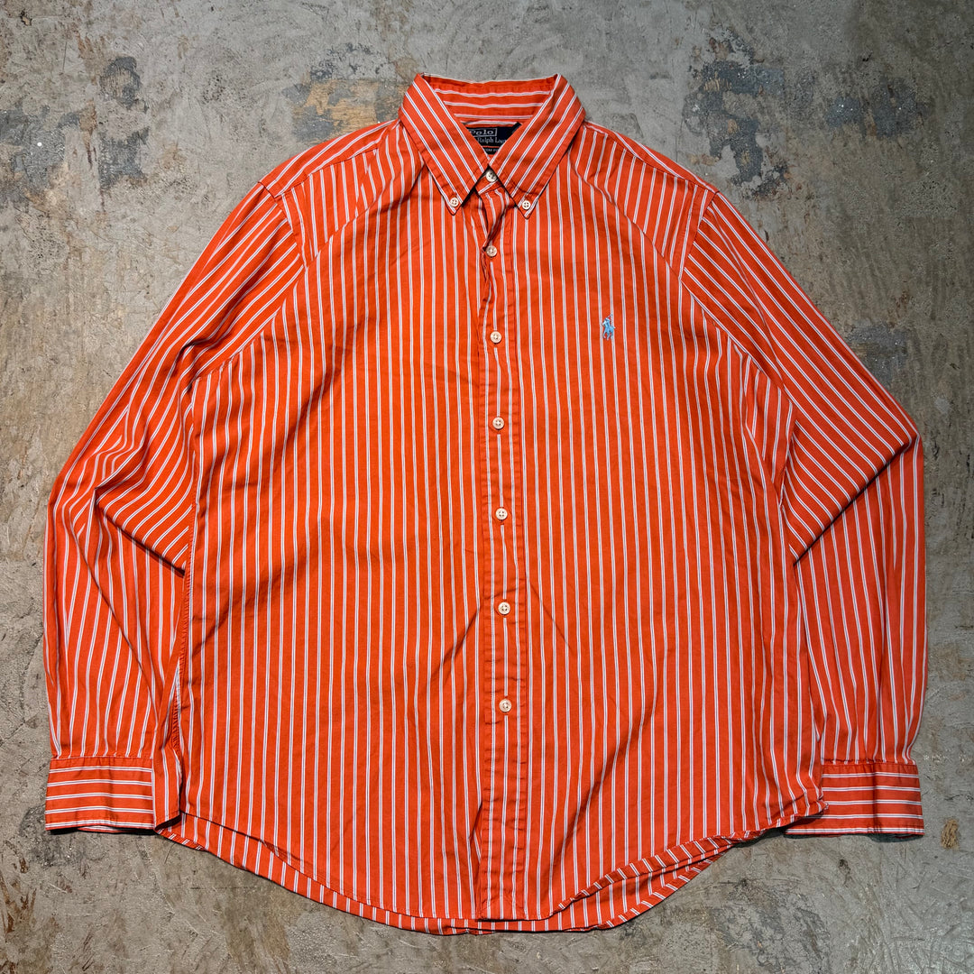 古着 90's POLO by Ralph Lauren/ ラルフ ローレン/ ボタンダウン長袖シャツ/ ストライプ柄/ サイズL