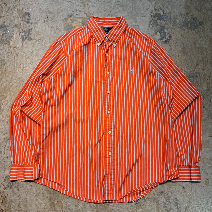 古着 90's POLO by Ralph Lauren/ ラルフ ローレン/ ボタンダウン長袖シャツ/ ストライプ柄/ サイズL