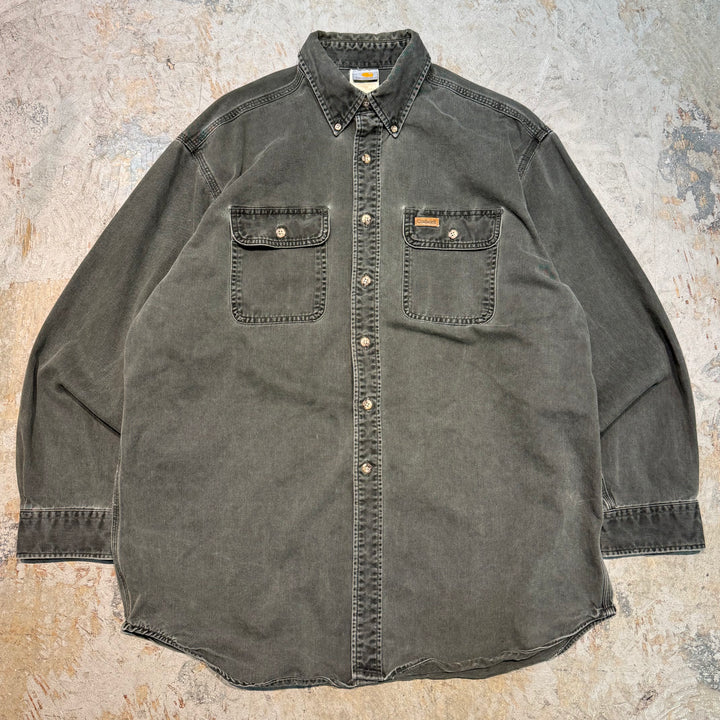 古着 carhartt/カーハート/ ボタンダウン長袖ワークシャツ/ 無地/ サイズL