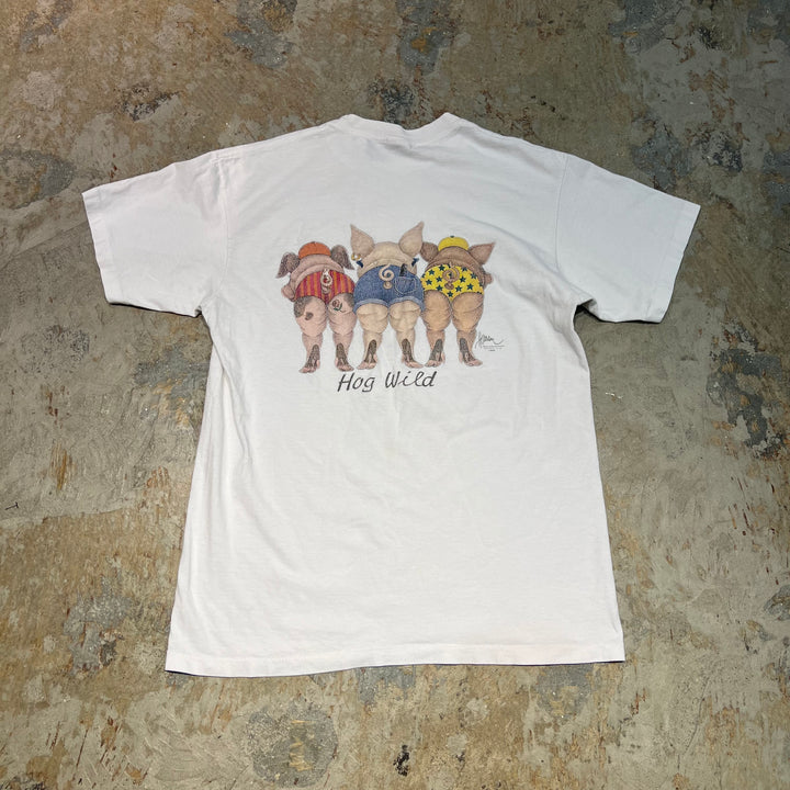 古着 USA製 90's ANVIL/アンヴィル/ボブ・ハリソン/豚 アート/ヴィンテージ シングルステッチ プリントTシャツ/サイズL