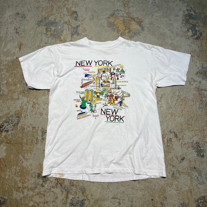 古着 90's NEWYORK/ニューヨーク/街 イラスト/ヴィンテージ シングルステッチ プリントTシャツ/サイズL相当