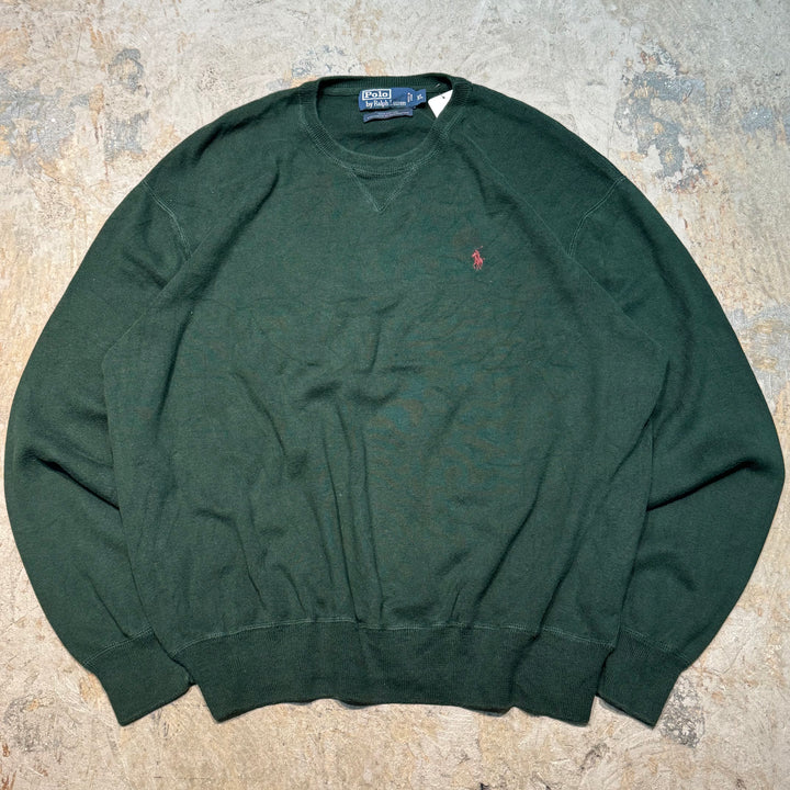 古着 90's~ POLO by Ralph Lauren / ポロ バイ ラルフローレン/ Vガゼット/ クルーネックコットンニットセーター/サイズXL