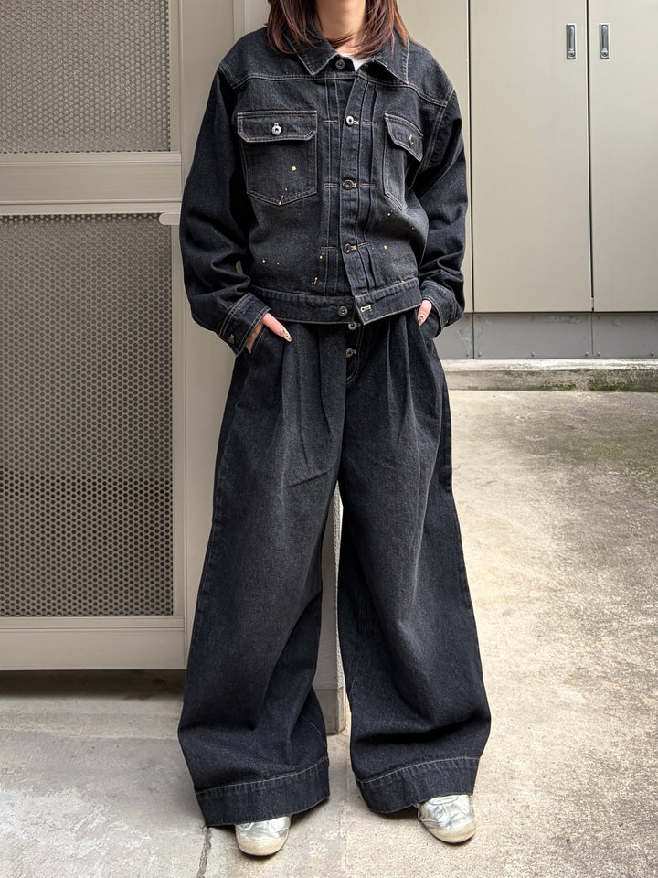 2タックウォッシュデニムワイドパンツ/セットアップ着用可
