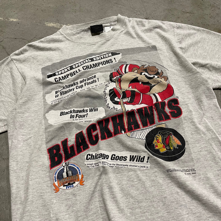 古着 USA製 NHL/ブラックホークス/スタンレーカップ決勝/ヴィンテージ シングルステッチ プリントTシャツ/サイズXL