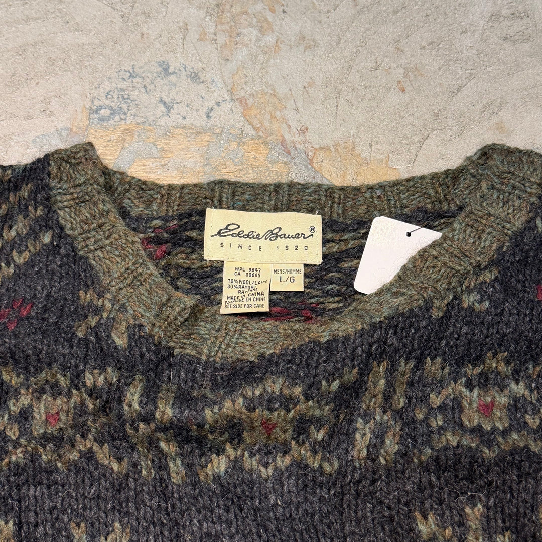 古着 90's~ Eddie Bauer/ エディーバウアー/ クルーネックウールニットセーター/ サイズL