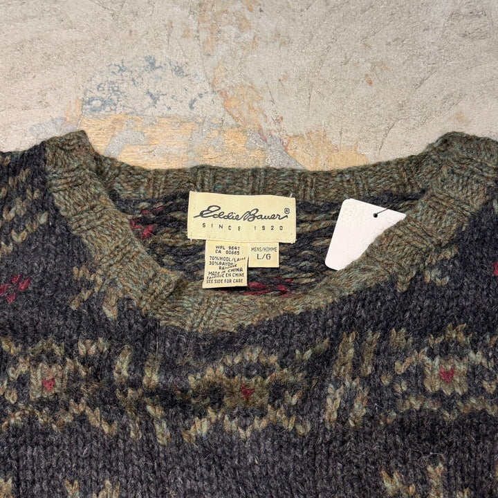 古着 90's~ Eddie Bauer/ エディーバウアー/ クルーネックウールニットセーター/ サイズL