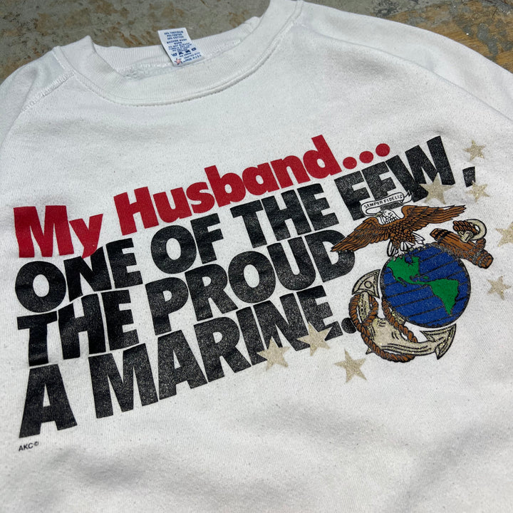 #3917 古着 SOFFE/ソフィー/Crew Neck Print Sweat Shirt/クルーネックプリントスウェット/My Husband One Of The Few Proud Marine/ラグランスリーブ/サイズXL