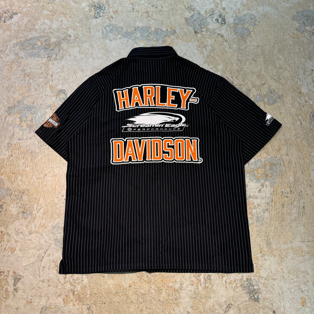 빈티지 Harley-Davldson/ Harley-Davldson/ 버튼 다운 짧은 슬리브 셔츠/ 스트라이프 패턴/ 크기 L