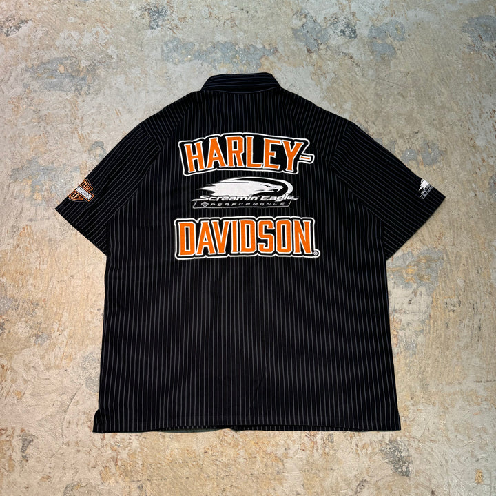 빈티지 Harley-Davldson/ Harley-Davldson/ 버튼 다운 짧은 슬리브 셔츠/ 스트라이프 패턴/ 크기 L