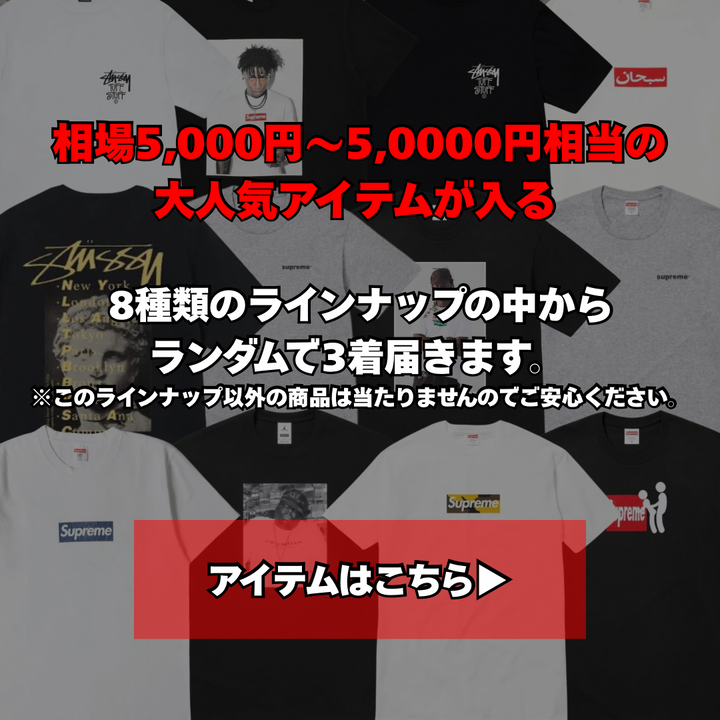 【残り400名様】1着単価¥5,000以上保証｜Supreme・Stussy・Harley確定ガチャ3着セット