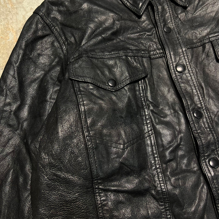 #1859 Unknow old clothes/Leather jacket/shirt type front button leather jacket/size XL