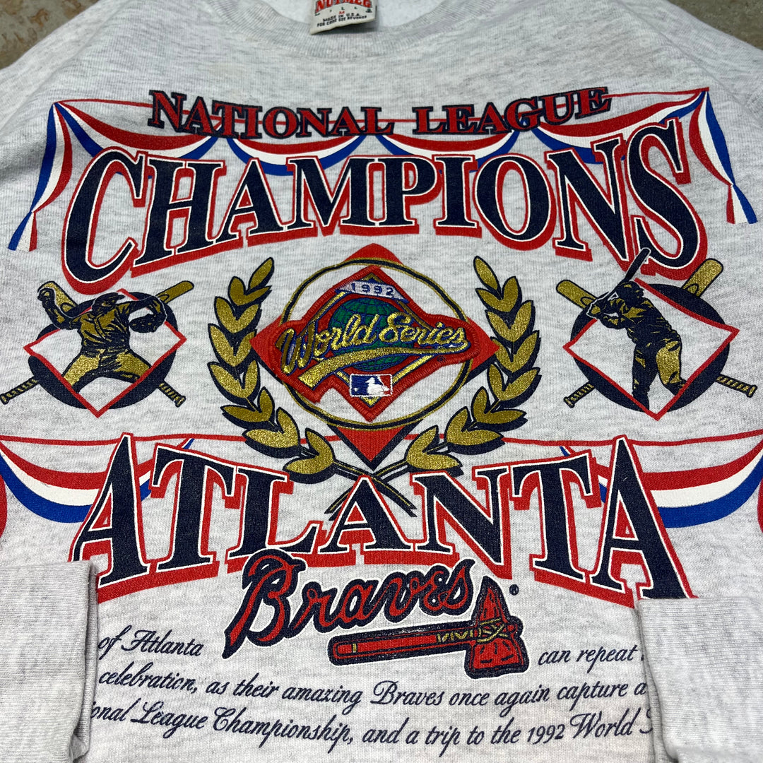 #3923 古着 NUTMEG /Crew  Neck Sweat Shirt/クルーネックスウェット/92 champions atlanta/MLB/MADE IN U.S.A/サイズM