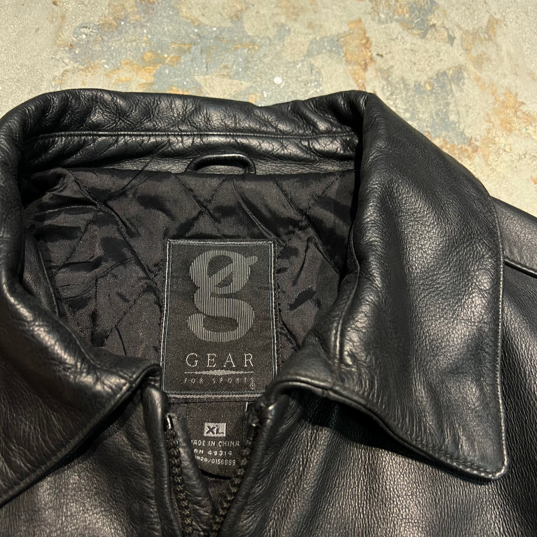 #1858 Unknow 古着/Leather jacket/フルジップレザージャケット/刺繍あり/サイズXL