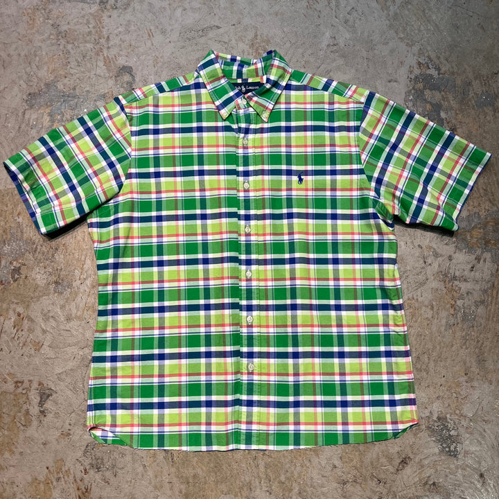 빈티지 Ralph Lauren/ Ralph Lauren/ 버튼 다운 짧은 슬리브 셔츠/ 체크 무늬 패턴/ 크기 L