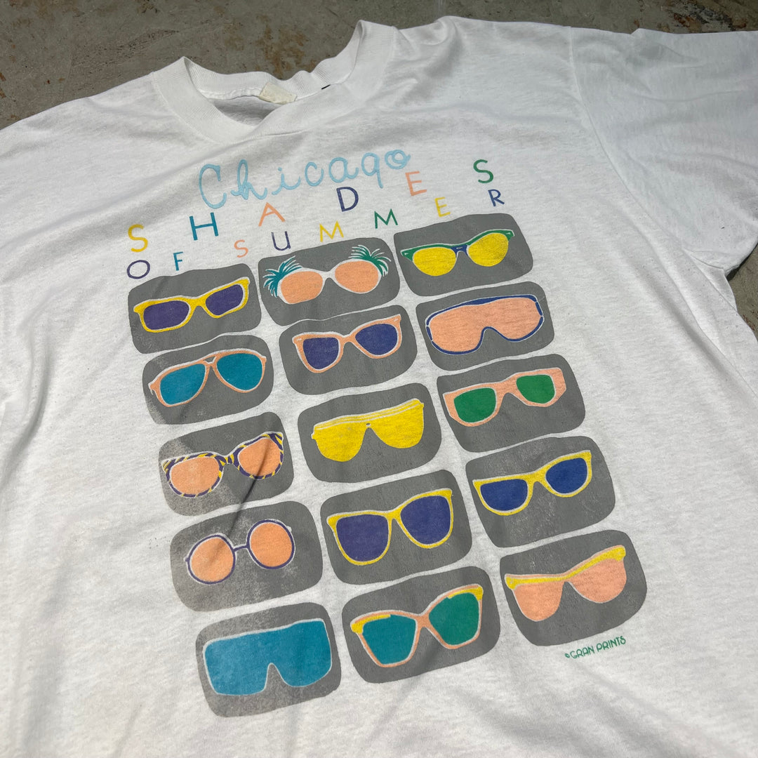 古着 USA製 90's スクリーンスターズ /  CHICAGO SHADES OF SUMMER / サングラス/ 企業系 / ヴィンテージ シングルステッチ プリントTシャツ/サイズXL