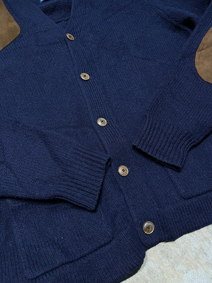 #4147 古着 POLO Ralph Lauren/ラルフローレン/Wool Knit Cardigan/ウールニットカーディガン/スエードパッチ/サイズXL