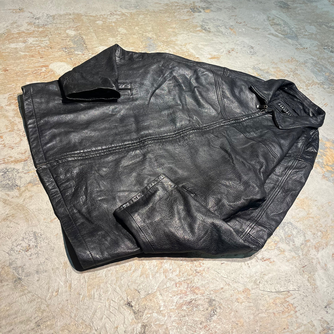 #2037 Unknow 古着/Leather jacket/ジップアップレザージャケット/ハーフ丈/サイズXL