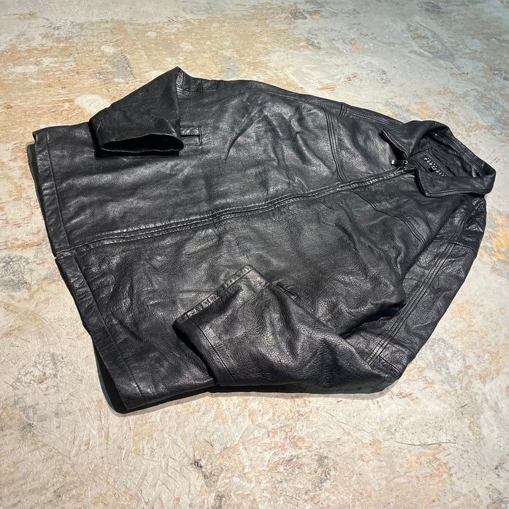 #2037 Unknow 古着/Leather jacket/ジップアップレザージャケット/ハーフ丈/サイズXL