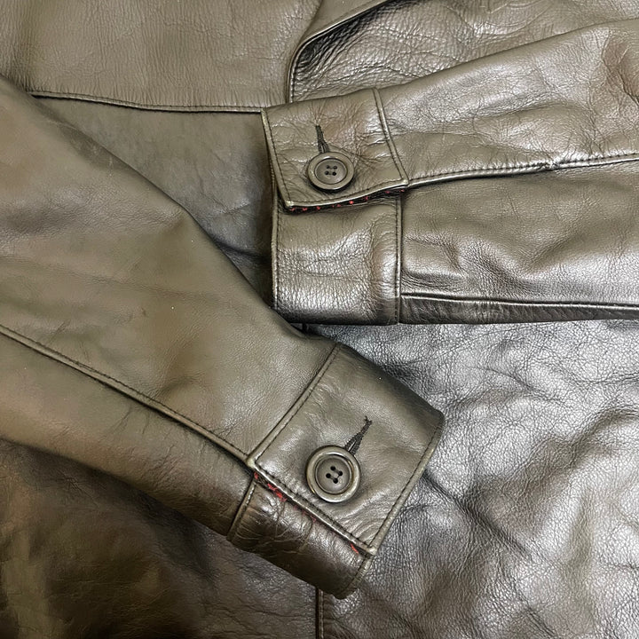 #1854 Unknow old clothes/Leather jacket/front button leather jacket/size XXL equivalent