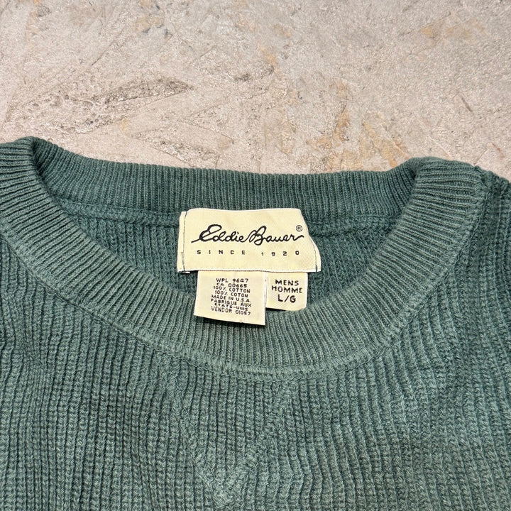 古着 90's~ Eddie Bauer/ エディーバウアー/ クルーネックニットセーター/ Vガゼット/ サイズL