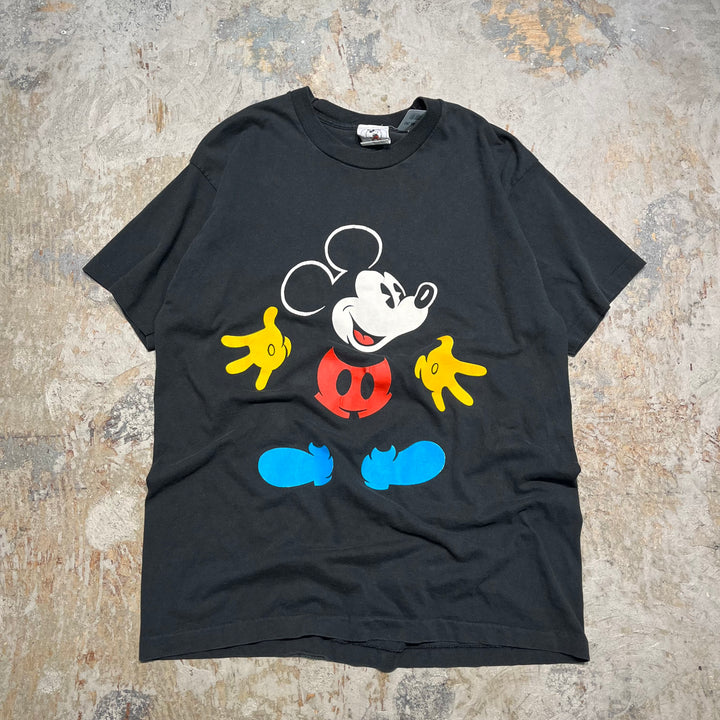 古着 90's USA製 ミッキーマウス/ 青シューズ /ヴィンテージ シングルステッチ プリントTシャツ/サイズF(XL相当)