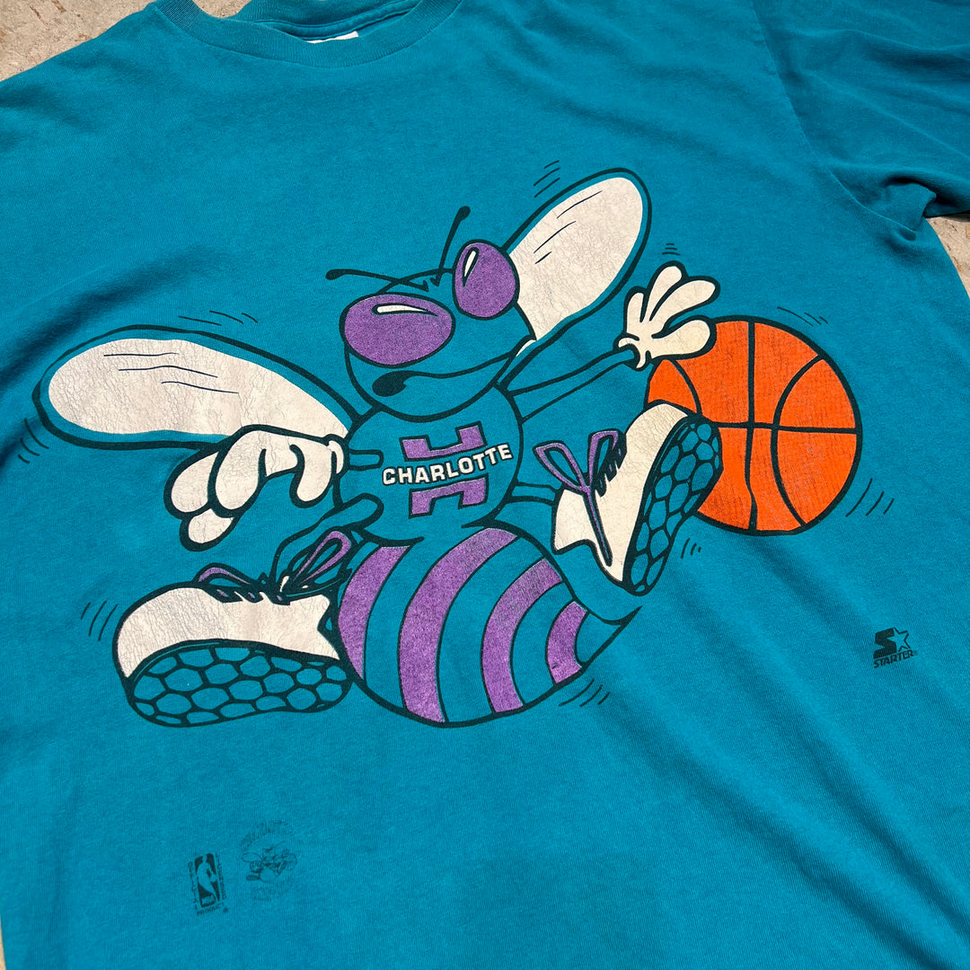 古着 USA製 90's STARTER/スターター NBA / シャーロット･ホーネット / ヴィンテージ シングルステッチ プリントTシャツ/サイズL-XL相当