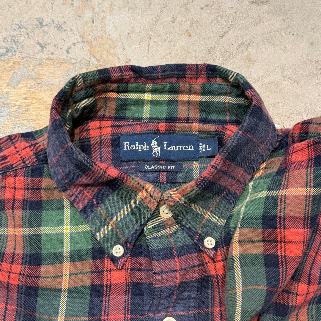 古着 90's POLO by Ralph Lauren/ ラルフ ローレン/ ボタンダウン長袖シャツ/ チェック柄/ サイズL