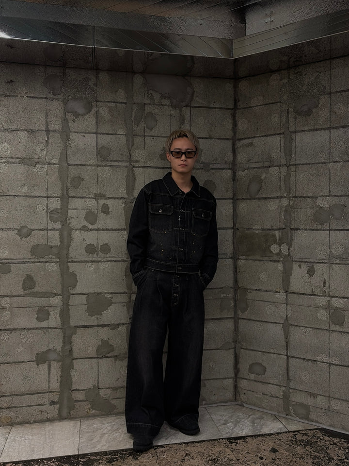 2タックウォッシュデニムワイドパンツ/セットアップ着用可