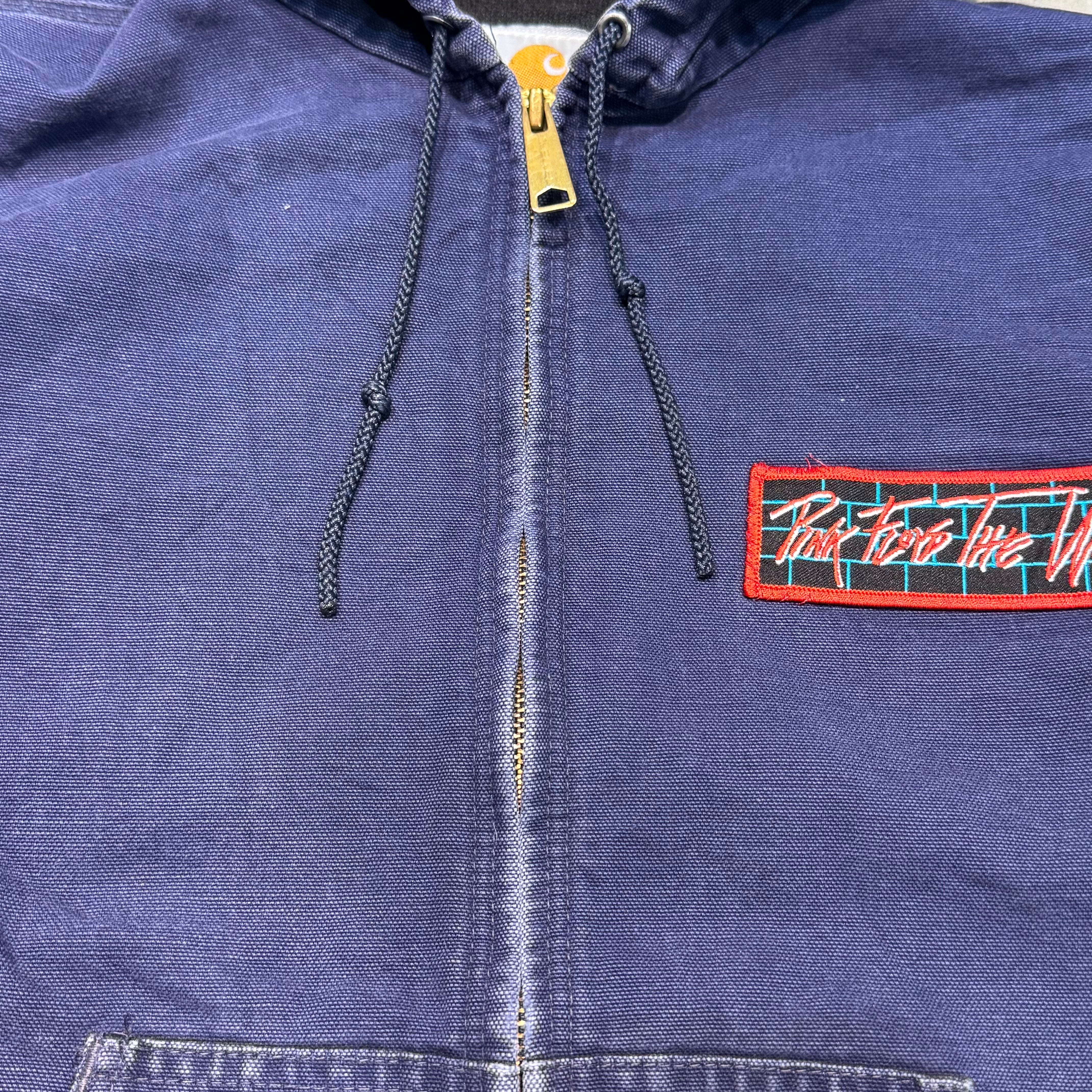 80sカーハートアクティブパーカー企業ロゴ 80sUSA製カーハート企業刺繍ロゴダックアクティブジャケット紺