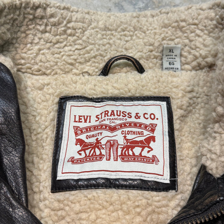 古着 Levi's/リーバイス/ジップアップフェイクレザージャケット /裏地ボア/サイズXL