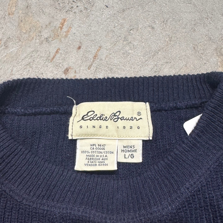 古着 USA製 Eddie Bauer/ エディーバウアー/ クルーネックニットセーター/ Vガゼット/ サイズL