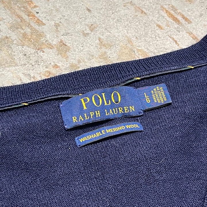 #3714 古着 POLO by Ralph Lauren/ラルフローレン / PIMA Cotton knit V Neck Sweatrer Shirts/ピマコットLンニットＶネックセーター/サイズL