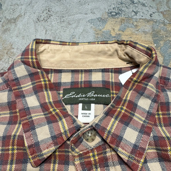 古着 eddie bauer/エディーバウアー/ 長袖短丈リメイクシャツ/ チェック柄/ サイズL