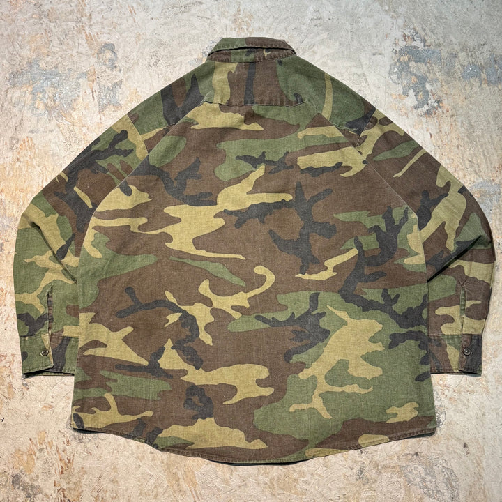 古着 USA製 USAVINTAGE/ 長袖シャツ/ ミリタリー/ ウッドランドカモ/ サイズXL
