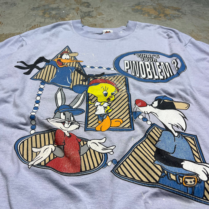 古着 USA製 90's ルーニーテューンズ/ワーナーブラザース/ヴィンテージ シングルステッチ プリントTシャツ/サイズXL