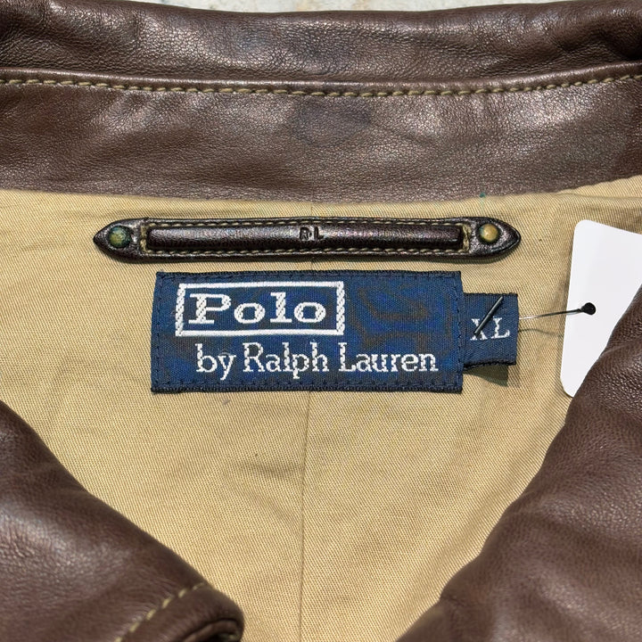 古着 90's~ POLO by Ralph Lauren/ ポロラルフローレン/ ラムレザースウィングトップジャケット/ サイズXL