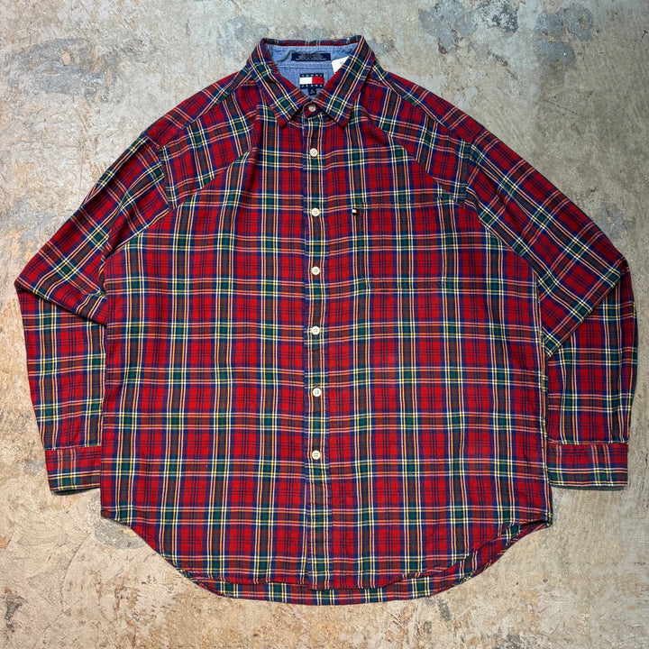 旧衣服TOMMY JEANS/汤米牛仔裤/纽扣长袖衬衫/格子图案/尺寸XL