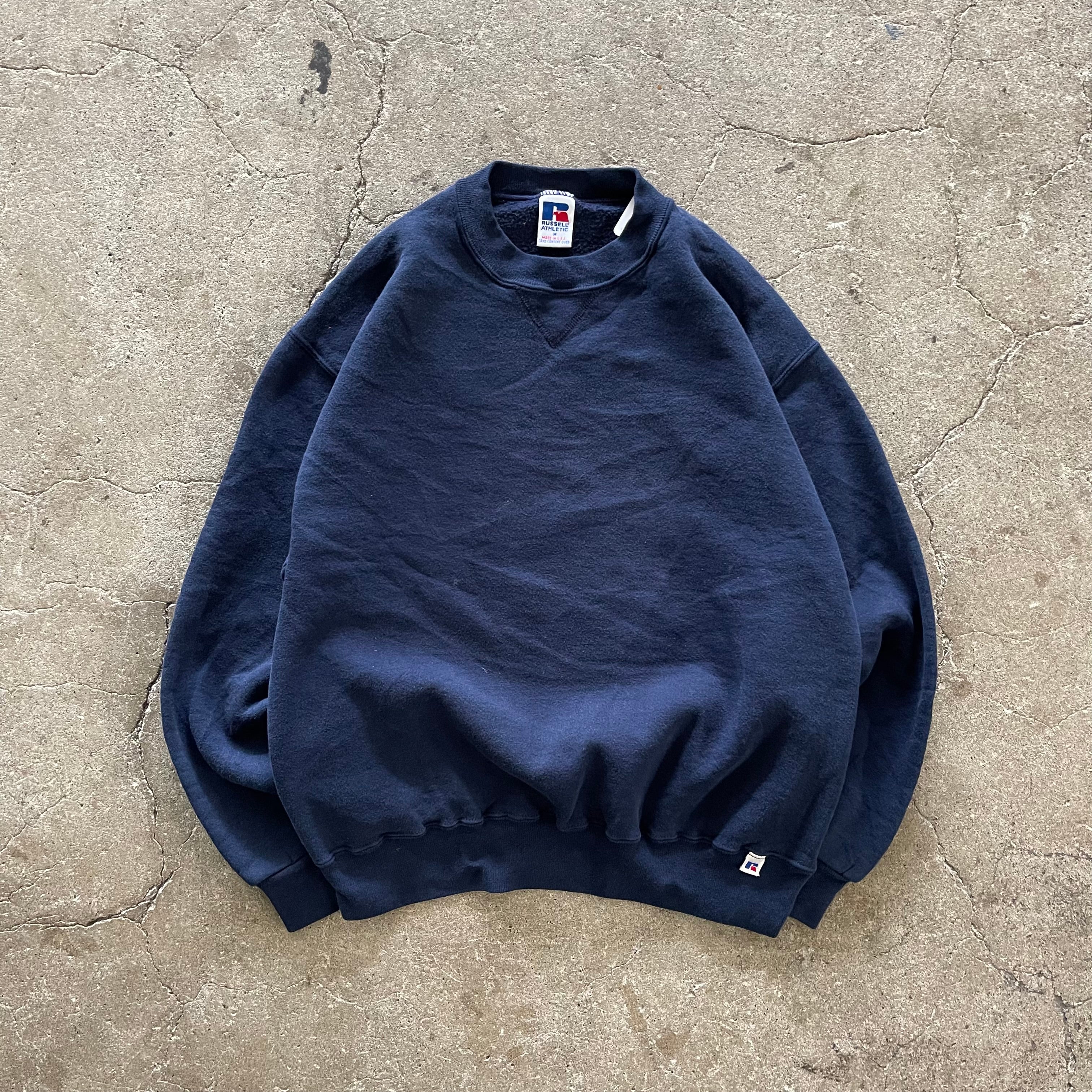 RUSSELL ATHLETIC ブランク スウェットUSA製 グレー L 前V 90s USA製 RUSSELLラッセル 無地 前V スウェット 青緑 XL