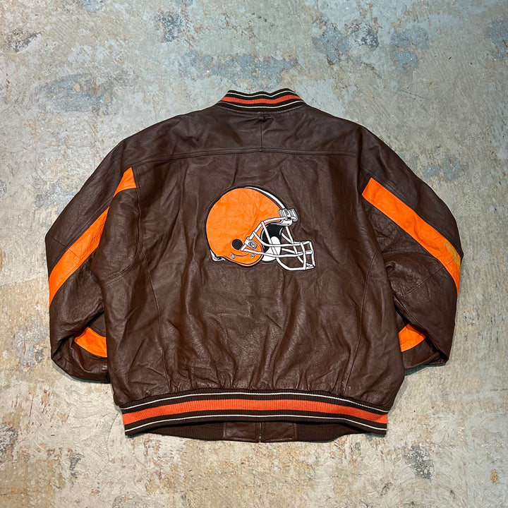 古着 NFL CLEVELAND BROWNS/ クリーブランド ブラウンド/ レザースタジャン/ サイズXXL