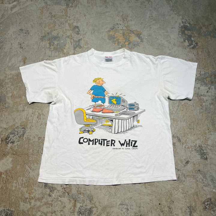 古着 USA製 COMPUTER WHIZ/コンピューターの達人/ヴィンテージ シングルステッチ プリントTシャツ/サイズXL