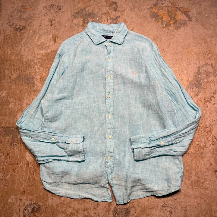 #4373 古着 Ralph Lauren/ラルフローレン Long Sleeve Shirt /長袖シャツ/Linen/リネン/サイズXL