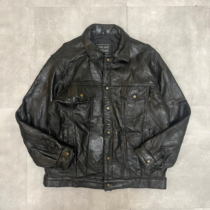 #1856 Unknow 古着/Leather jacket/フロントボタンレザージャケット/サイズXXL