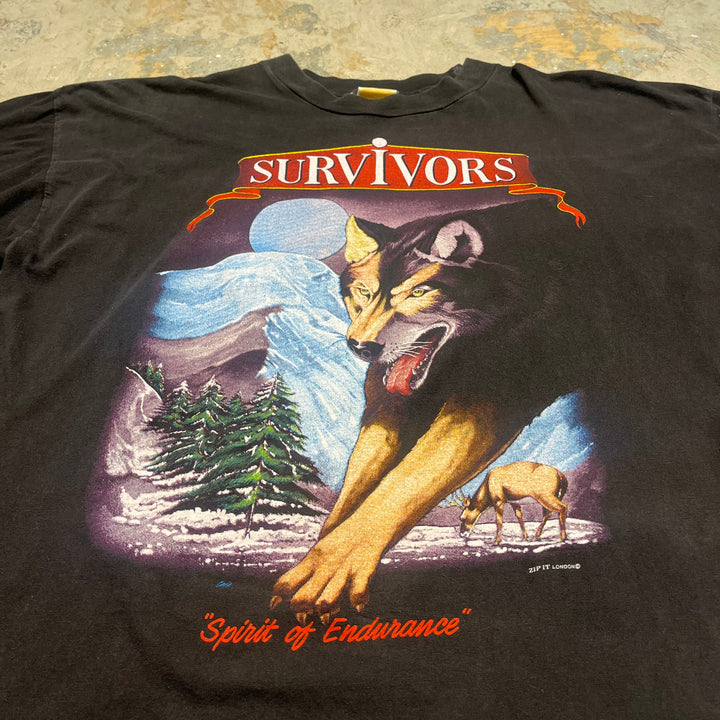 古着 USAVINTAGE SURVIVORS/サバイバー/忍耐の精神/オオカミ/ プリントTシャツ/サイズL相当