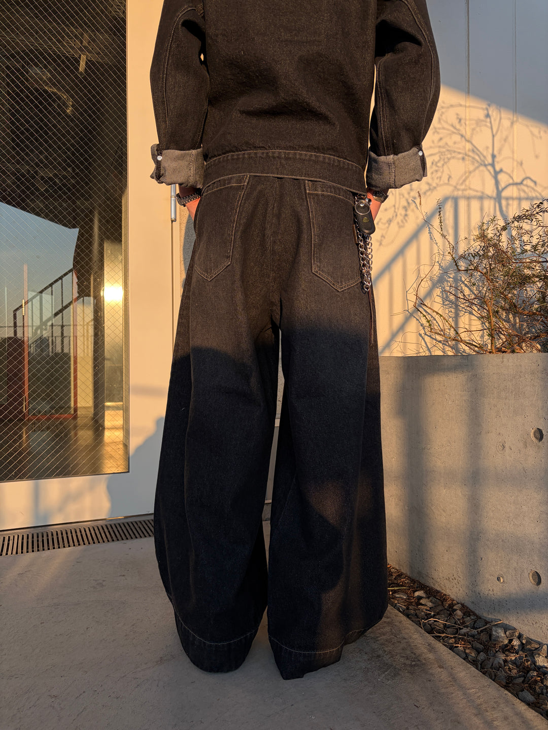 2タックウォッシュデニムワイドパンツ/セットアップ着用可