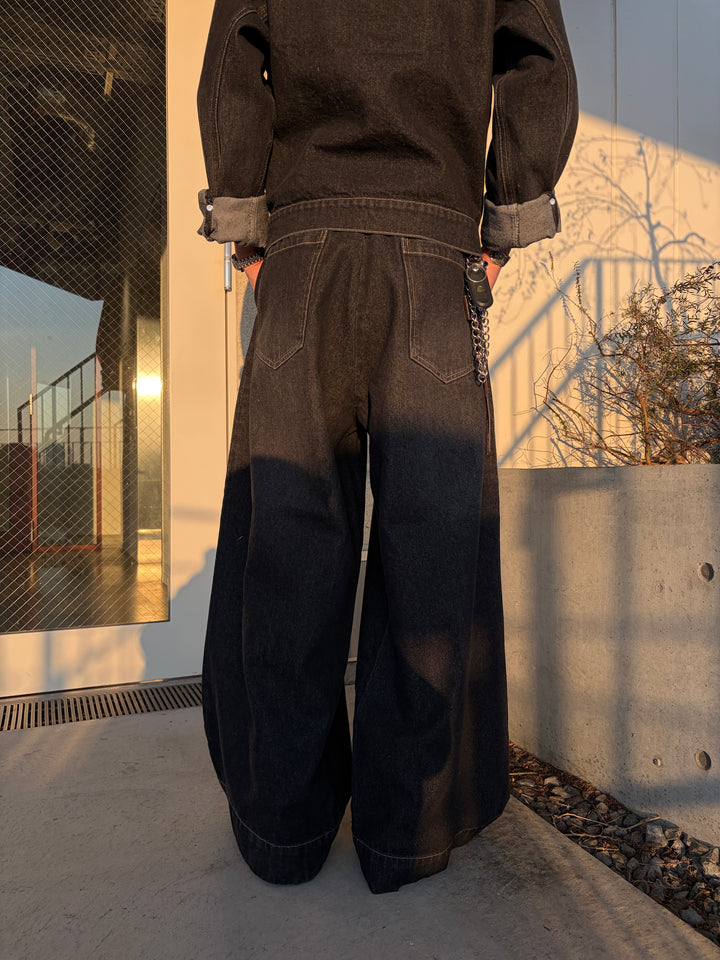 2タックウォッシュデニムワイドパンツ/セットアップ着用可