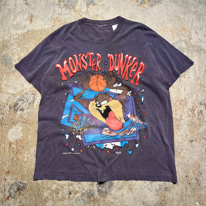 古着 Monster DUNKER/ダズマニアン･デビル/ルーニーテューンズ/ワーナーブラザース/ヴィンテージ シングルステッチ プリントTシャツ/サイズL-XL相当