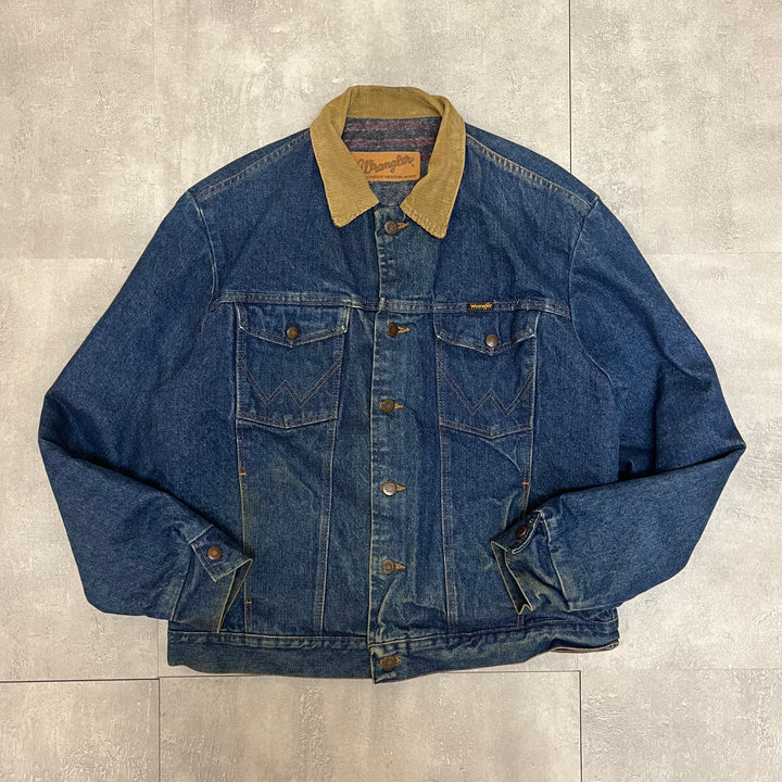 #1834 古着/Wrangler/ラングラー/Denim  jacket/デニムジャケット/襟 コーデュロイ素材切替/裏地ボーダー/サイズL相当