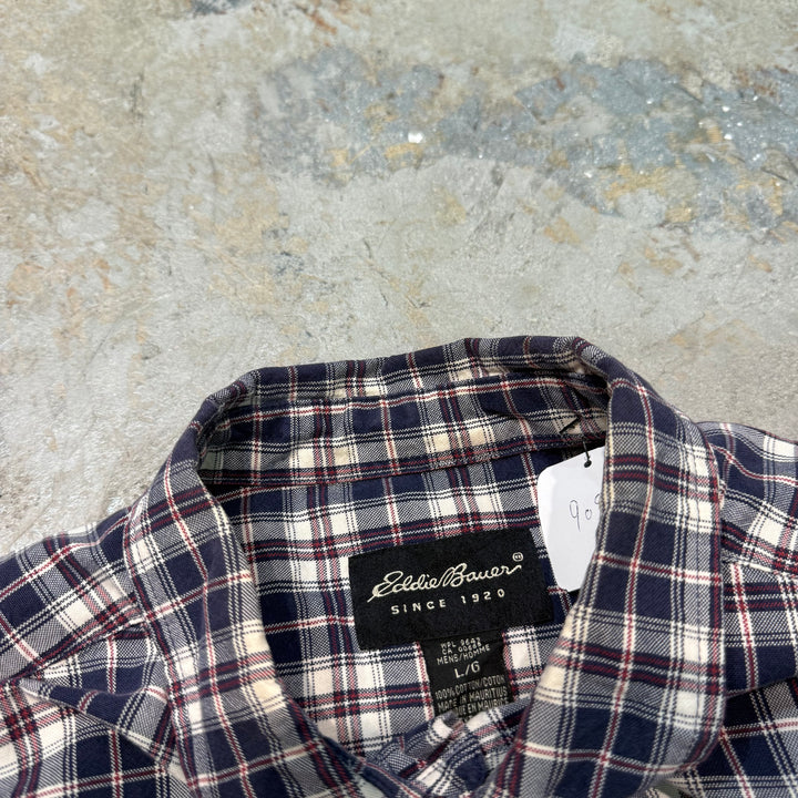 古着 EDDIE BAUER/ エディバウアー/ チェック柄/ ボタンダウン半袖シャツ/サイズL