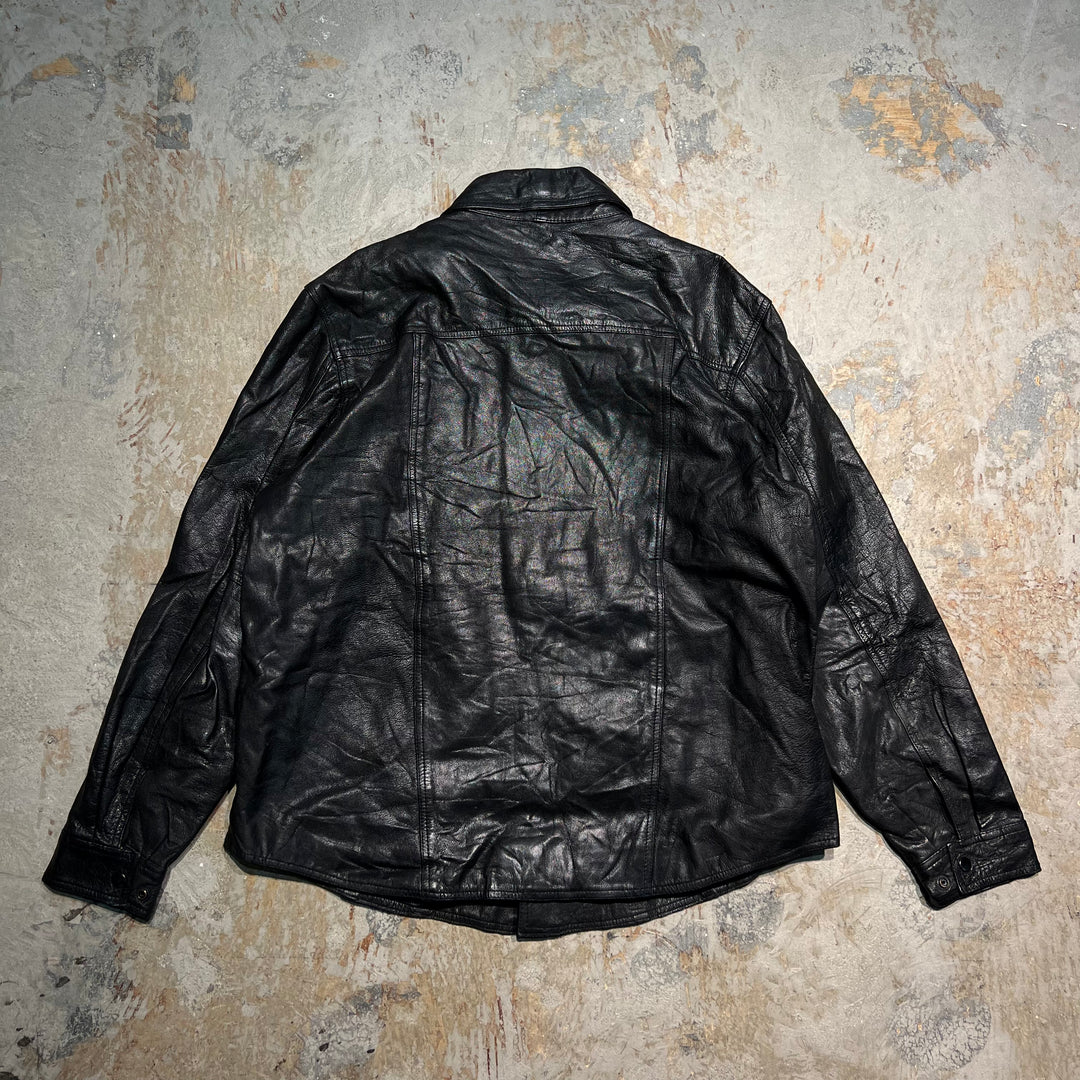 #1859 Unknow 古着/Leather jacket/シャツ型フロントボタンレザージャケット/サイズXL